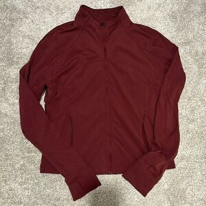 Maroon Lulu lemon zip up with thumb holes and vented back